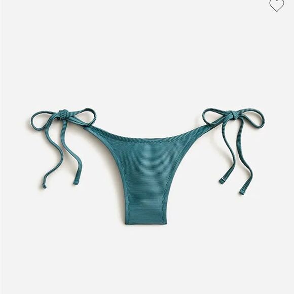 NWT J Crew Ribbed Curved Waist Cheeky String Bikini Bottom Green - M - Picture 1 of 9